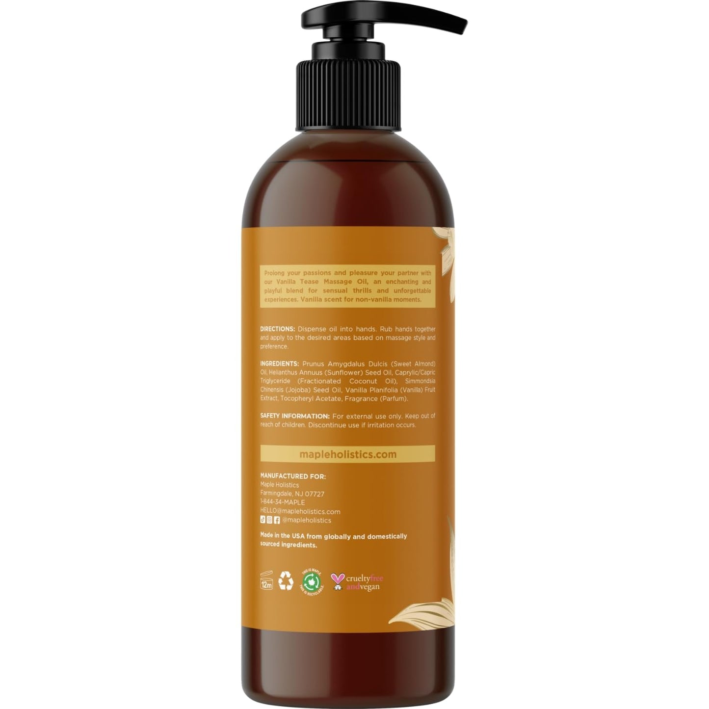 Vanilla Sensual Massage Oil for Couples - Irresistible Full Body Massage Oil for Date Night with Smooth Gliding Coconut and Sweet Almond Oil with Dreamy Vanilla Scent - Non GMO Gluten Free and Vegan
