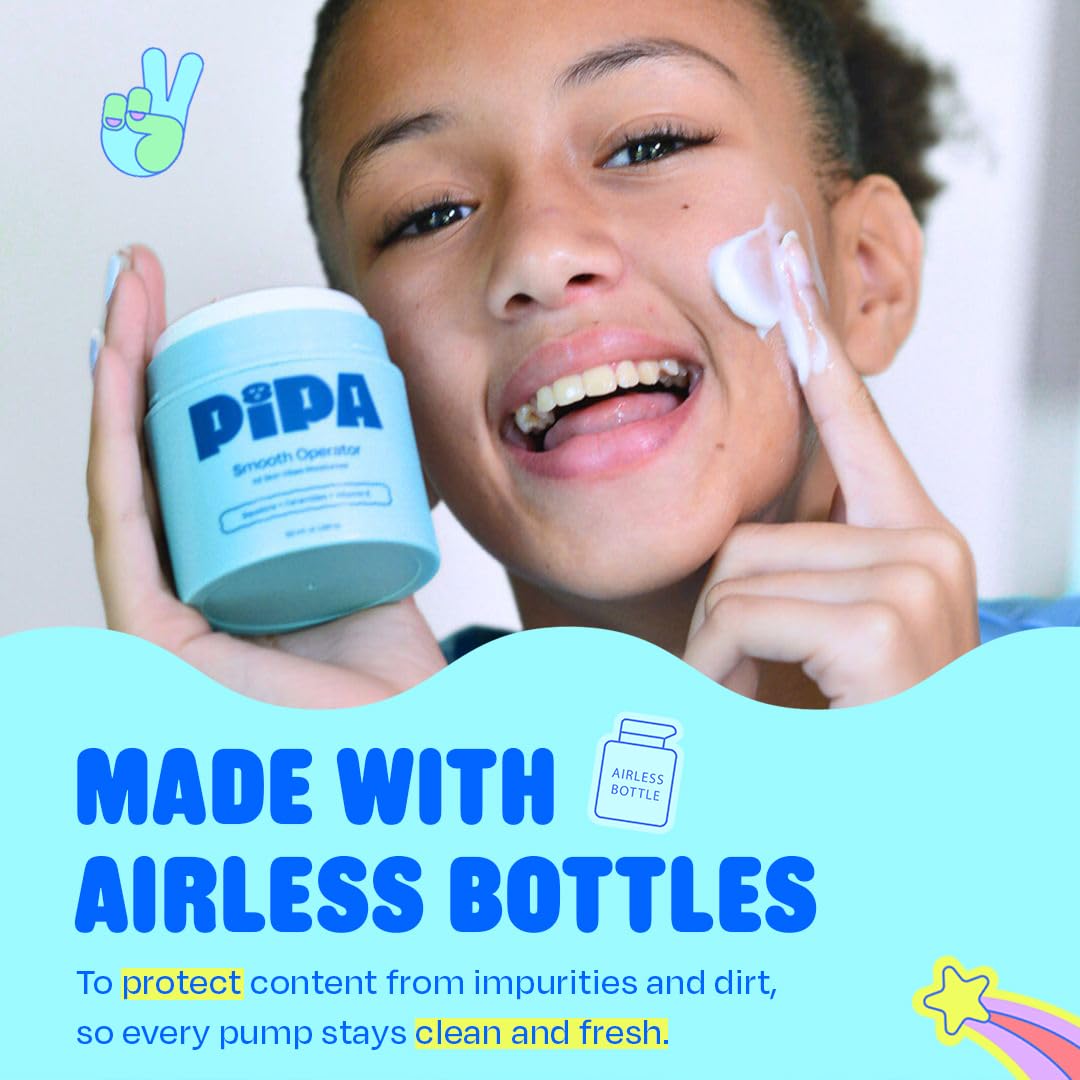 Pipa Skincare Smooth Operator Kids Face Moisturizer 1.7 oz | Clean, Non-Toxic, Hypoallergenic, Fragrance-Free Lotion | Multi-Vitamin Ceramides Cream | Gentle Skin Care Birthday Gift for Tweens