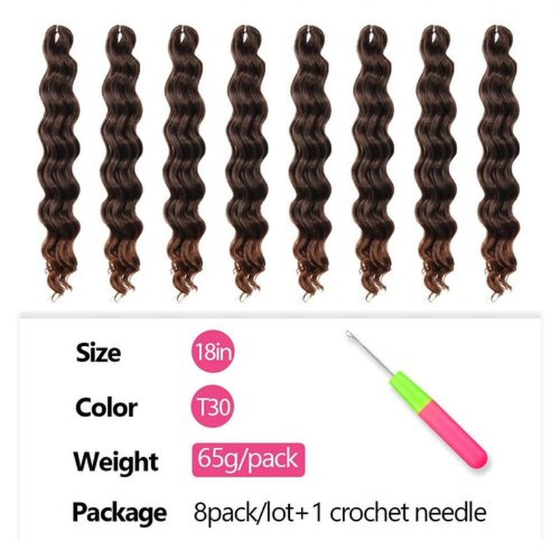 Niseyo NU Ocean Wave Crochet Hair 18 Inch 8 Packs Soft Deep Twist Crochet Braids Synthetic Wavy Braiding Hair Extensions (T30 Ombre Light Brown)