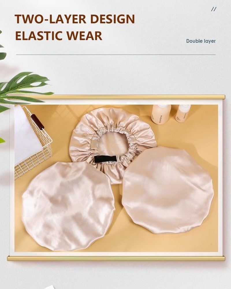 Years calm Silk Bonnet for Sleeping Women, Double Layer Soft Ajustable Elasticity Band Satin Bonnet for Sleeping Hair - Sleep Shower Caps (Silvery, One Size)