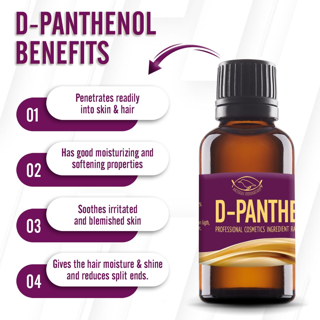 Artekas Innovation - D-PANTHENOL - Oil - Cosmetic Grade - 76.9% Concentration - for Homemade Skin, Hair and Nail Products - 1 Oz