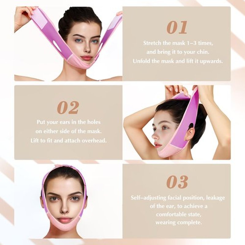 Beiskll Reusable V Line Lifting Mask with Chin Strap, V Shaped Face Mask for Sagging, Jaw Exerciser (Pink and Purple)