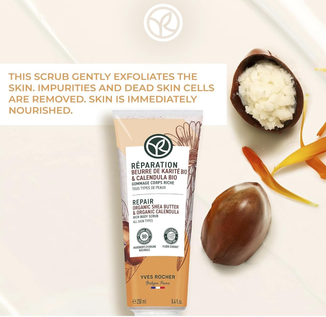Yves Rocher Nourishing Body Lotion Repair Organic Shea Butter & Calendula Restorative Body Milk Set of 2 All skin types 200 ml. / 6.7 fl.oz.
