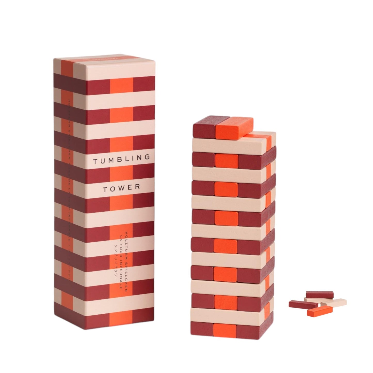 Printworks Play – Tumbling Tower, Stylish Wooden Block Stacking Game for Adults in Decorative Display-Ready Design