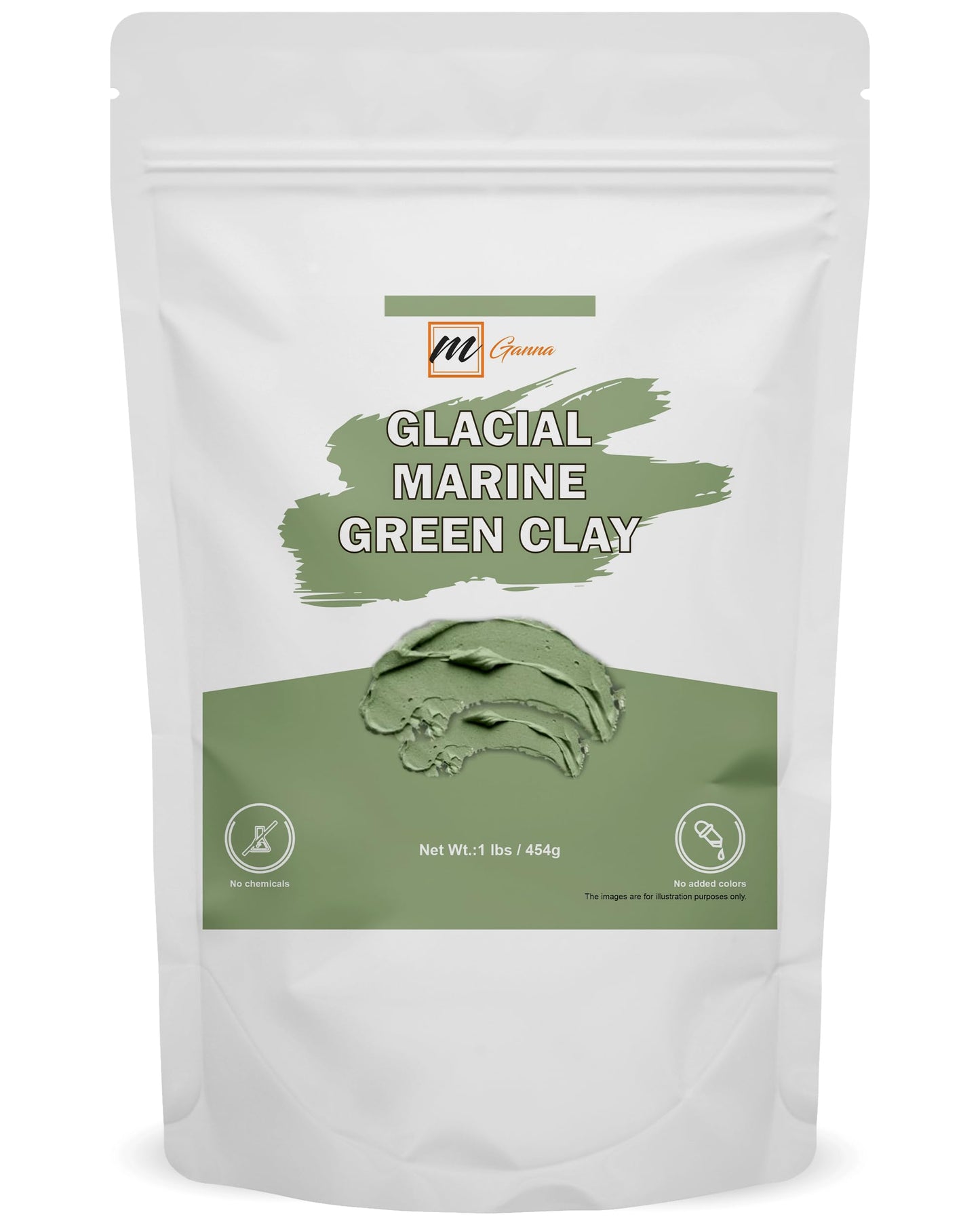 mGanna 100% Natural Glacial Marine Green Clay for Facial Masks, Creams, Body Wraps, Soft Peels and Scrubs, Skin Tightening, and Soap Making 454 GMS / 1 LBS