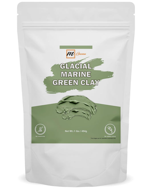 mGanna 100% Natural Glacial Marine Green Clay for Facial Masks, Creams, Body Wraps, Soft Peels and Scrubs, Skin Tightening, and Soap Making 454 GMS / 1 LBS