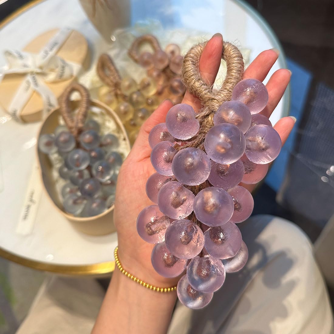 Grape Soap on a Rope, Handcrafted Grape Cluster Shaped Soaps, DIY Exquisite Home Decor and Gift Choice for Hand Washing & Air Freshening (Pomegranate)