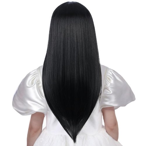 Ufindcos Black Wig with Bangs for Kids Long Black Wig Long Straight Child Wig Natural Black Wig for Girls 22 inches Synthetic Wig with Wig Cap
