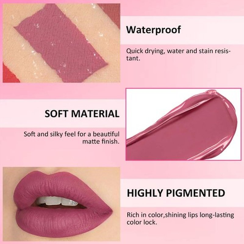 JUAAZIN Rich Maroon Matte Liquid Lipstick, With Highly Pigmented and Rich Colors Lip Gloss, Long-Lasting Wear Non-Stick Cup Not Fade Waterproof Lipstick Makeup for Women(Rich Maroon 07#)