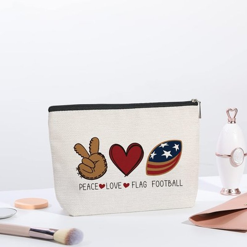 kdxpbpz Football Travel Pouch Flag Football Bag Football Gifts Football Mom Gifts C Team Coach Gifts Sport Fans Gifts for Football Lovers Players Birthday Gifts - Peace Love Flag Football