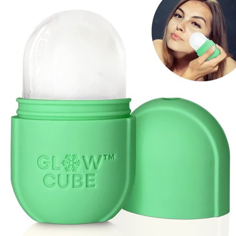 Glow Cube Ice Roller For Face Eyes and Neck To Brighten Skin & Enhance Your Natural Glow/Reusable Facial Tool to Tighten & Tone Skin & De-Puff The Eye Area (Pastel Green)
