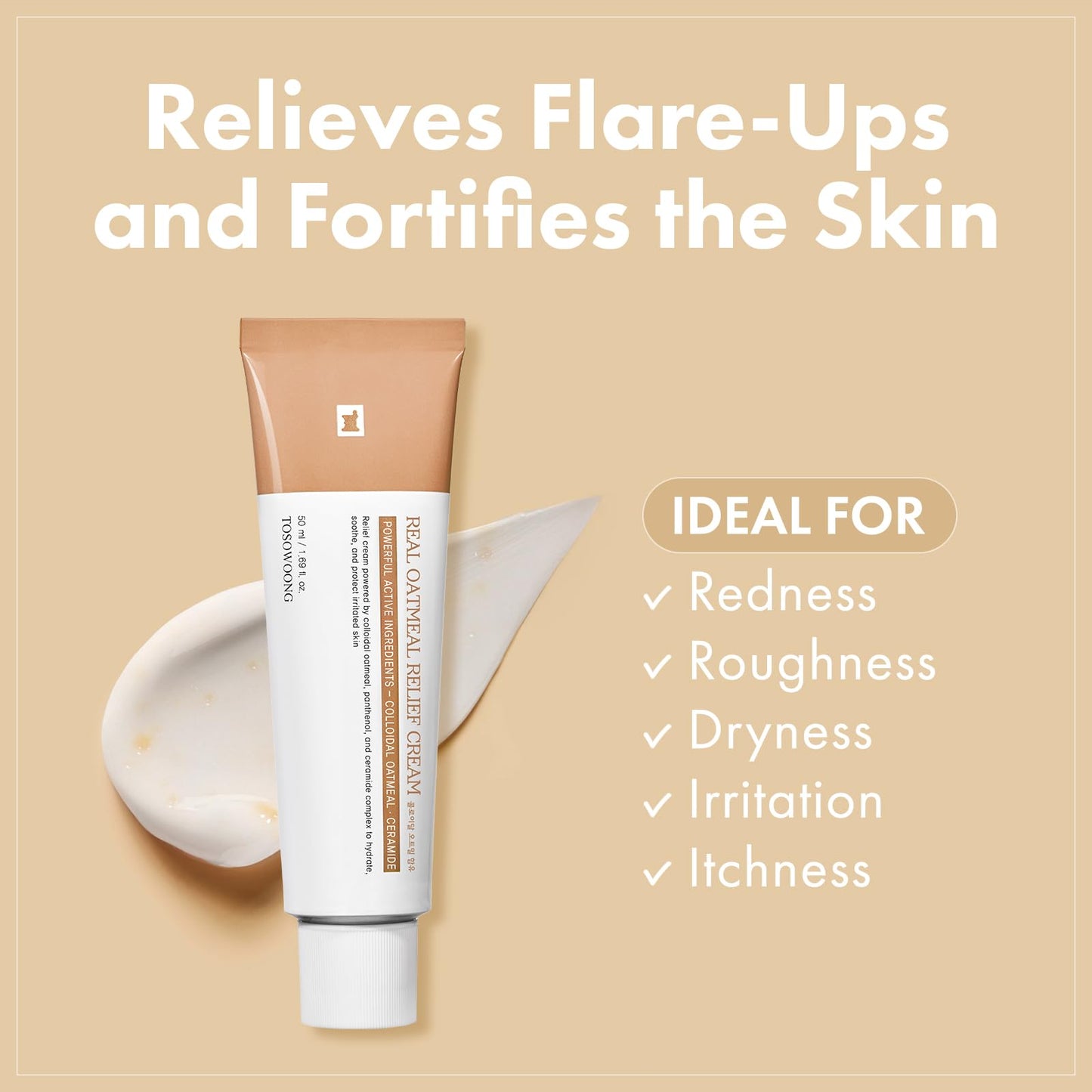 TOSOWOONG Real Oatmeal Relief Cream, Daily Face Moisturizer, Blemish Relief Care, Soothing Recovery, Moisture, Colloidal Oatmeal, Ceramide, Panthenol, Hyaluronic Acid, Korean Skincare 50ml 1.69 fl.oz.