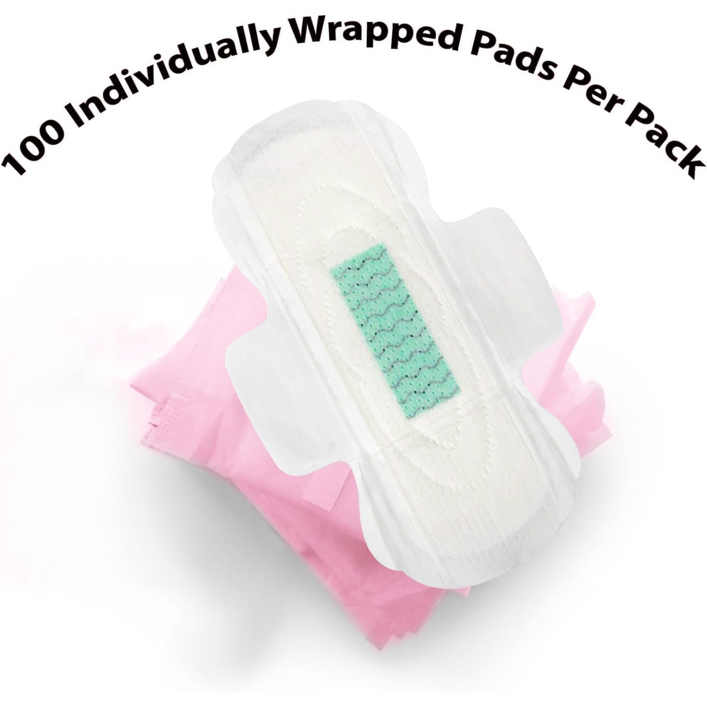 100 Bulk Pads with Wings Individually Wrapped for Women Homeless, Postpartum, Hospitals, Feminine Incontinence Menstruation Sanitary Pads for Women