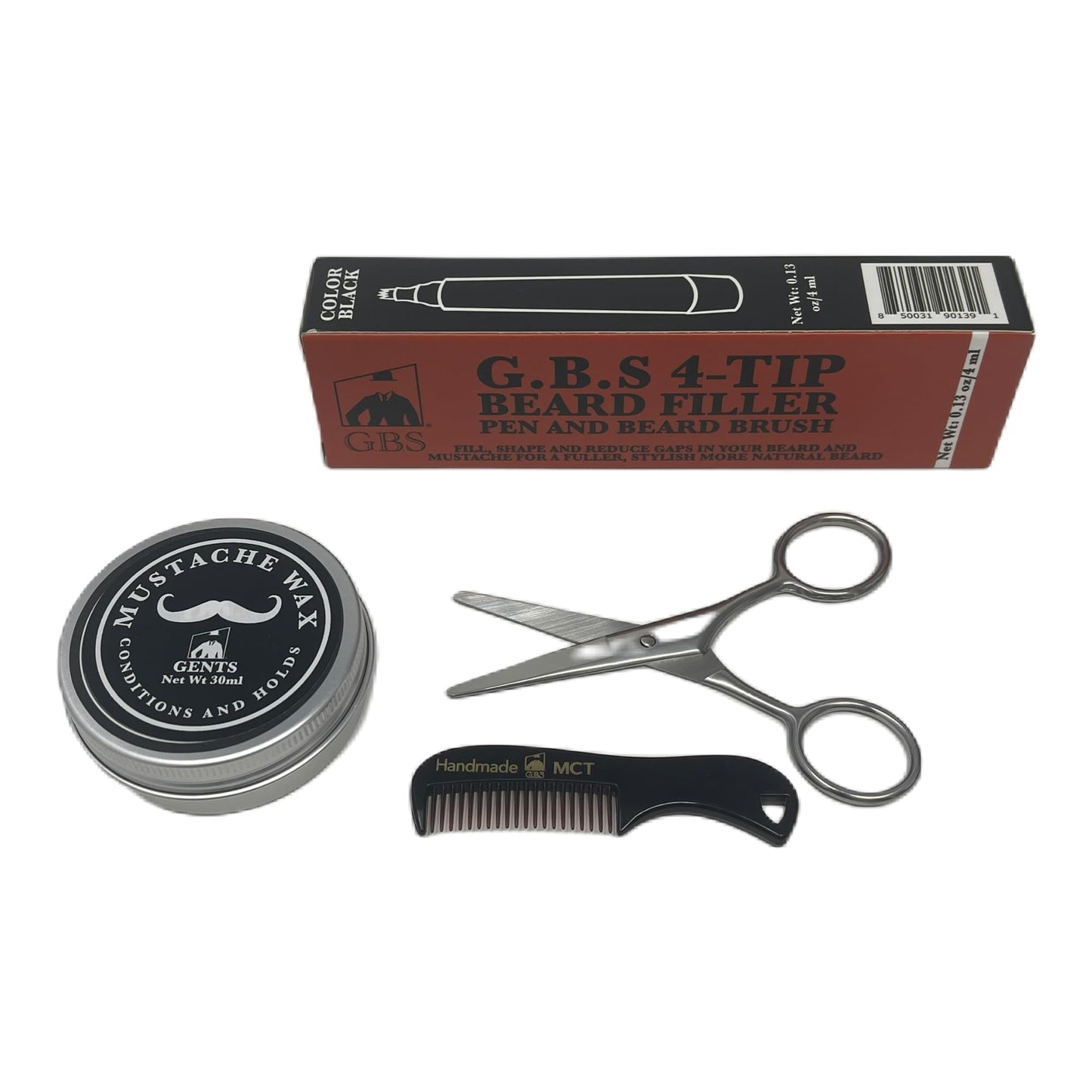 Gents Unscented Mustache Wax Kit – Extra Strong Hold, Fragrance Free – Includes Handmade Mustache Comb, Trimming Scissors & Black Beard Filler Pen