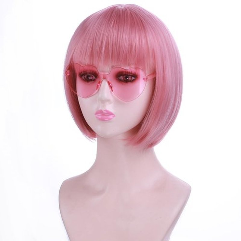 PATTNIUM Pink Bob Wig for Women Short Straight Pink Bob Wig with Bangs Sythetic Wig with Wig Cap
