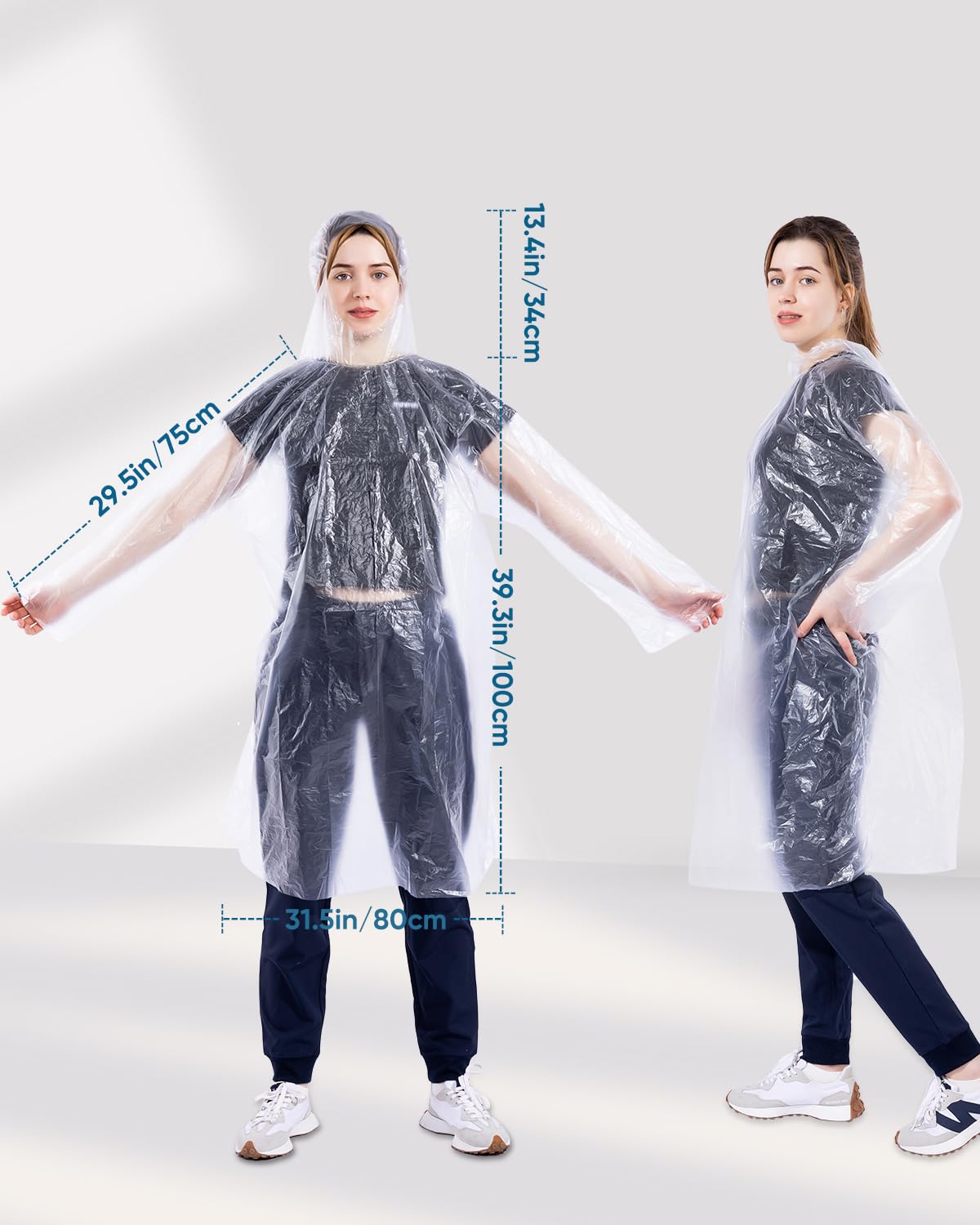 SmileLucky 100 Pack Disposable Rain Ponchos with Hood for Adults, Family Pack Raincoats Bulk for Women and Men