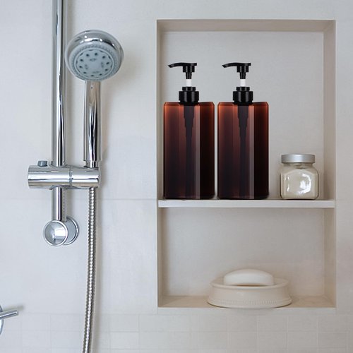 Yebeauty Pump Bottle Dispenser, 27oz 800ml Empty Plastic Shampoo Pump Dispenser Shower Soap Dispenser Refillable Liquid Containers for Conditioner Body Wash, Bathroom Kitchen, 2 Pack Brown