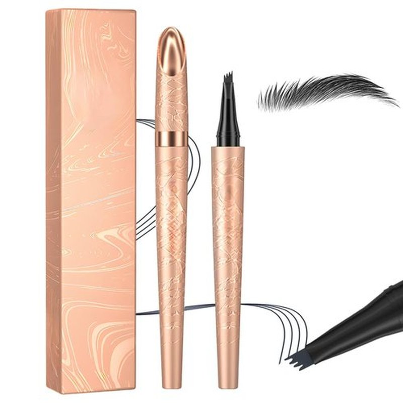 Waterproof Eyebrow Pen, 2025 New Microblading Eyebrow Pencil with Micro 4-Fork Tip, Long lasting Natural Eyebrow Makeup Fine Stroke Eye Brown Pen for Natural Hair-Like Brows (Black)