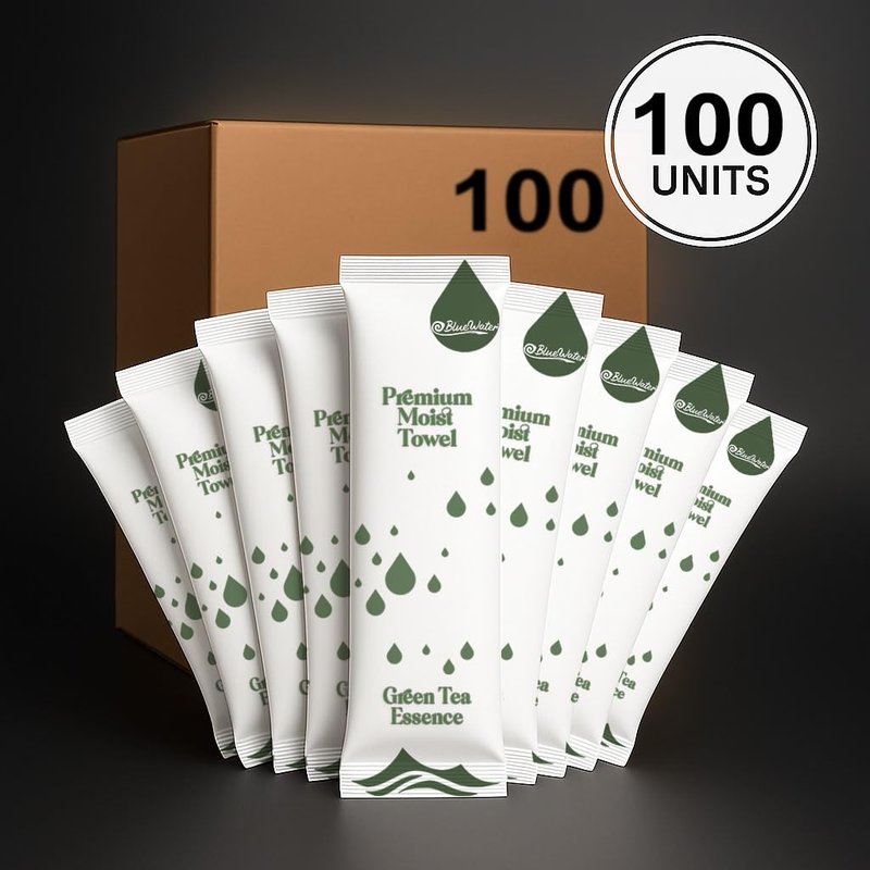 Individually Wrapped Moist Pre-Scented Towels - Premium Hot/Cold Towels | 100-Pack, 12x12in., Green Tea