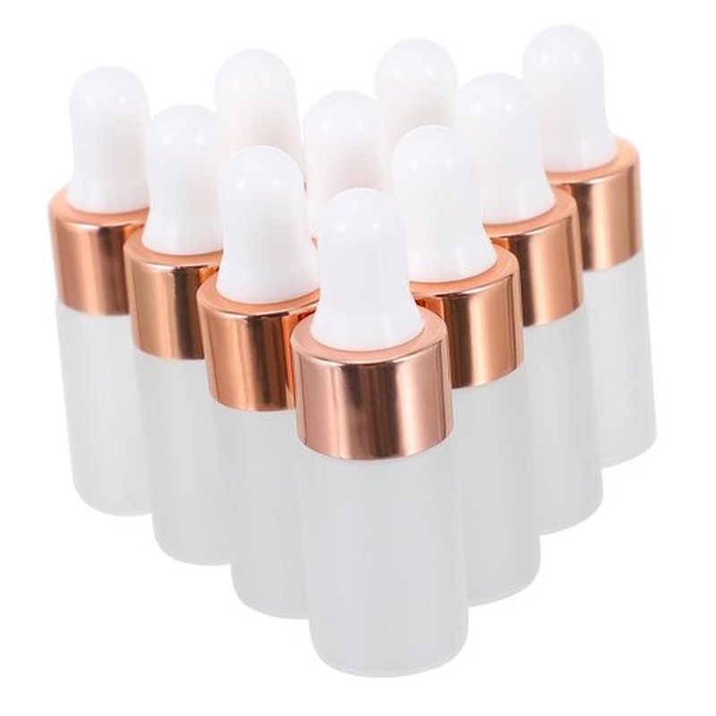WOONEKY 10pcs Dropper Bottle Frosted Travel Containers for Liquids Small Dropper Containers Perfume Sample Vials Travel Perfume Bottle Clear Golden Anodized Aluminum Middle Ring