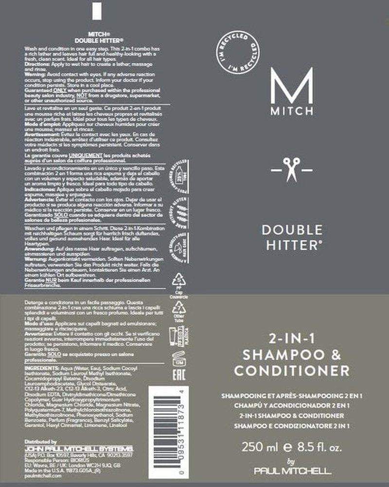 MITCH by Paul Mitchell Double Hitter 2-in-1 Shampoo & Conditioner for Men, For All Hair Types, 8.5 fl. oz.