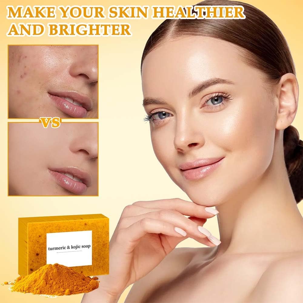 COLOTTE Lemon Turmeric Kojic Soap,Natural Handmade Soap,Turmeric Soap Bar for Face and Body, Smooth Skin Tumeric Soaps,Deep Cleansing Soap for Men & Women (3)