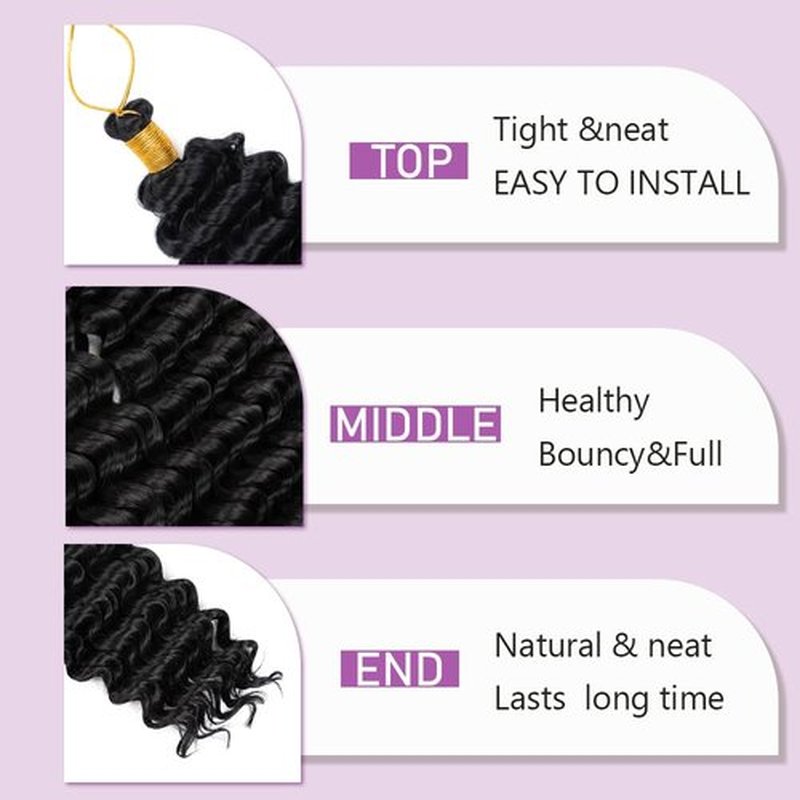 Deep Wave Crochet Hair 18 Inch 6 packs Long Curly Braiding Hair Extensions Ocean Wave Crochet Hair For Black Women Synthetic Ocean Wave Curly Crochet Hair For Boho Box Braids (1B, 18Inch, 6pack)