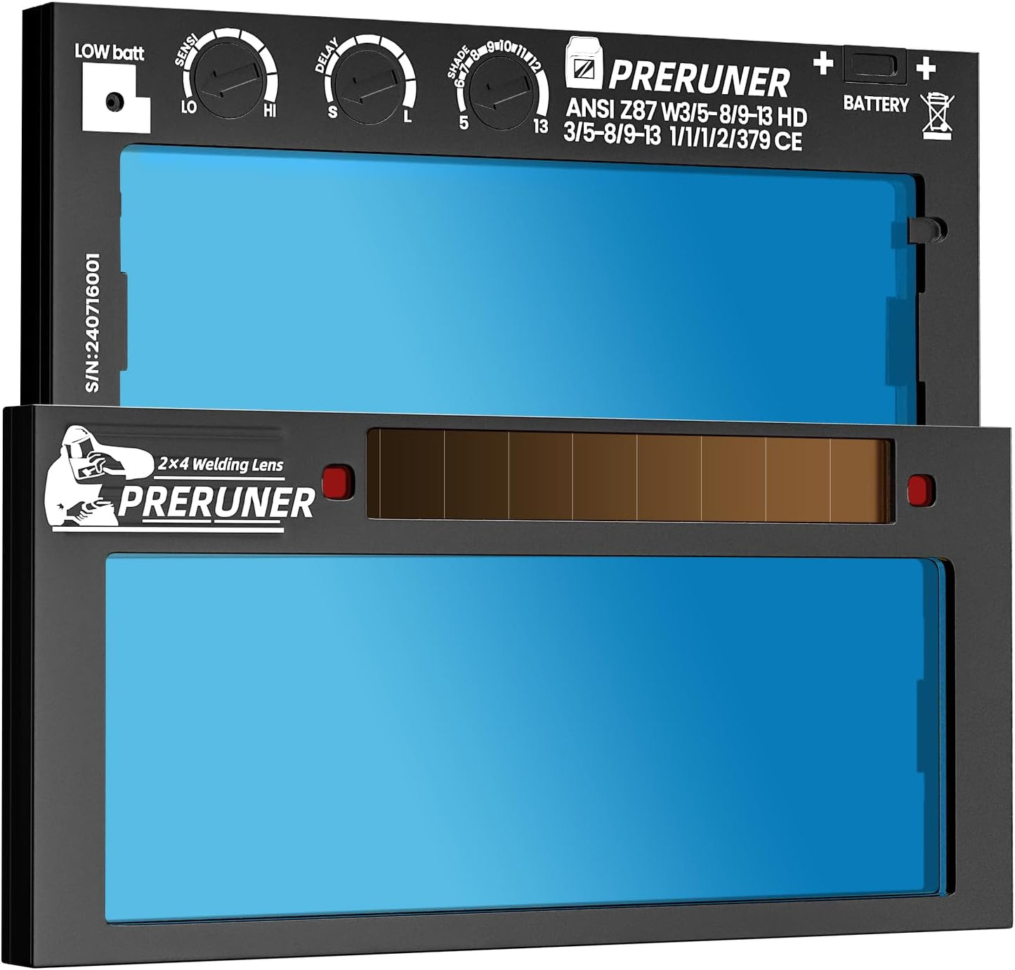 Auto Darkening Welding Lens - Flex Series HD Shade 5-13 | Adjustable 2" x 4 1/4" with Sensitivity & Delay Control