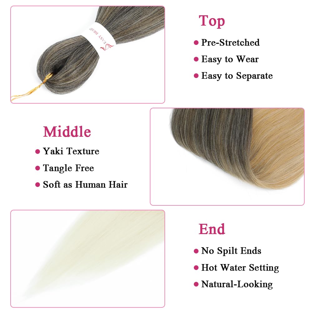 Braiding Hair Pre Stretched 6 Packs 26 Inch Three Tone Ombre Braiding Hair Yaki Texture Professional Synthetic Hair Extensions(26"1B/27/613)