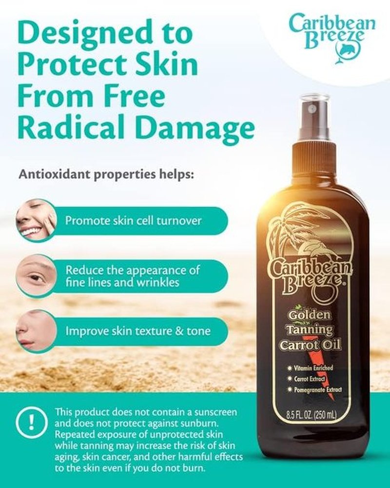 Caribbean Breeze Ultimate Carrot Tanning Oil Outdoor, Tanning Oil Spray with Coconut Oil, Aloe Extracts, Rich in Anti-Oxidants, Moisturizes the Skin and Anti-Aging Properties, 8.5 oz (250 ml)