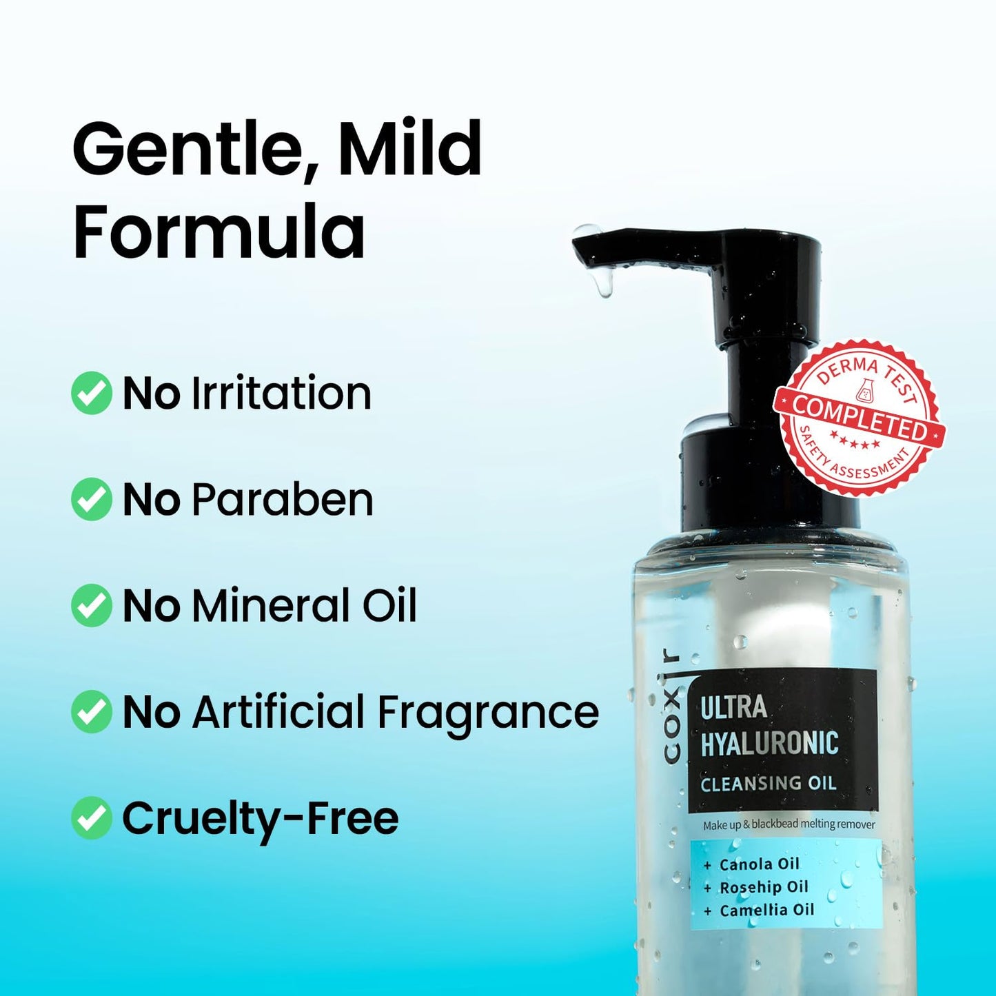 coxir Ultra Hyaluronic Cleansing Oil Mini - TSA Friendly Travel Size Korean Oil Cleanser, Gentle Makeup Remover for Summer Travel&Vacation, Hyaluronic Acid [0.67 Fl.oz(pack of 1)]