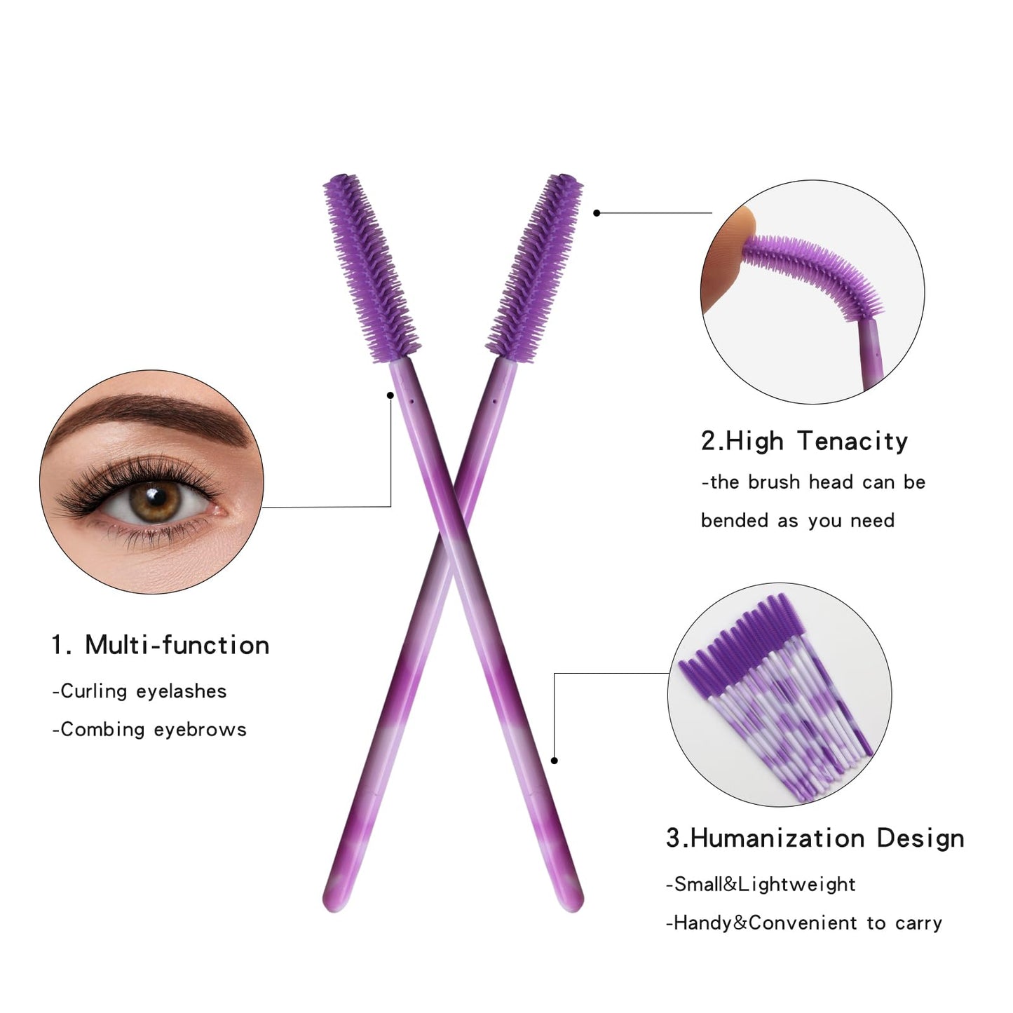 Mekupeu 50pcs Silicone Mascara Wand,Disposable Eyelash Brushes,Soft Lash Spoolie Brush For Eyelash Extensions (Deep purple)