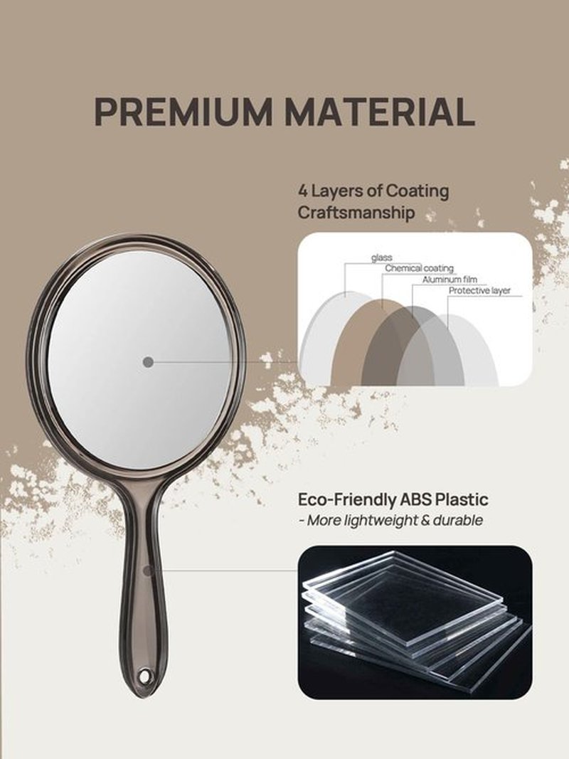 OMIRO Hand Mirror, Double-Sided Handheld Mirror 1X/3X Magnifying Mirror with Handle, Set of 3 (Transparent Black)