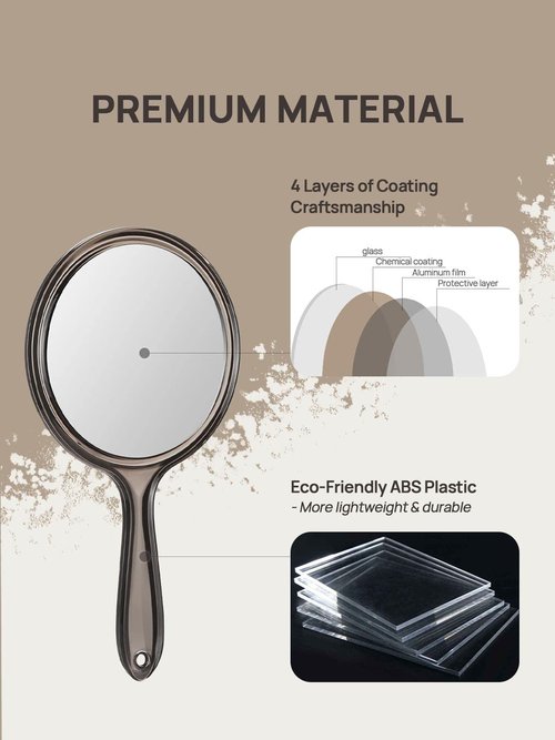OMIRO Hand Mirror, Double-Sided Handheld Mirror 1X/3X Magnifying Mirror with Handle, Pack of 1 (Transparent Black)