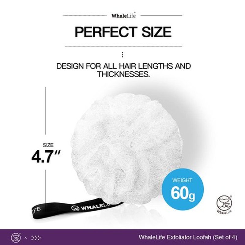 Loofah Sponge Bath Sponge for Women Men 4 Pack (White Rough Surface)