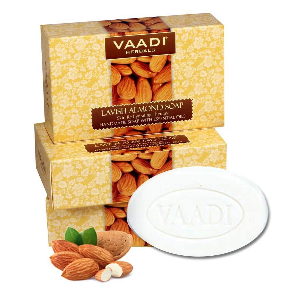 Vaadi Herbals Almond Oil Bar Soap with Honey and Aloe Vera Extracts - Handmade Herbal Soap with 100% Pure Essential Oils - ALL Natural - Each 2.65 Oz - Pack of 3 (8 Oz)