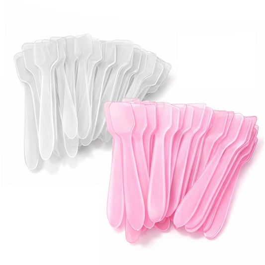 200 PCS Facial Mask Mixing Spatula Set Clear & Pink Plastic Cosmetic Spatulas Mini Face Mask Applicator Sticks for Skincare, DIY Beauty, Cream, Lotion, Makeup Mixing