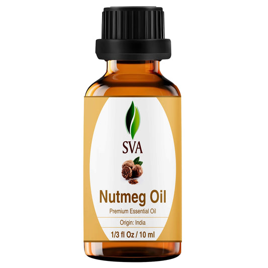 SVA Nutmeg Essential Oil – 1/3 Fl Oz – 100% Natural Nutmeg Oil - for Diffuser, Hair Care, Face, Skin Care, Aromatherapy, Scalp and Body Massage, Soap and Candle Making