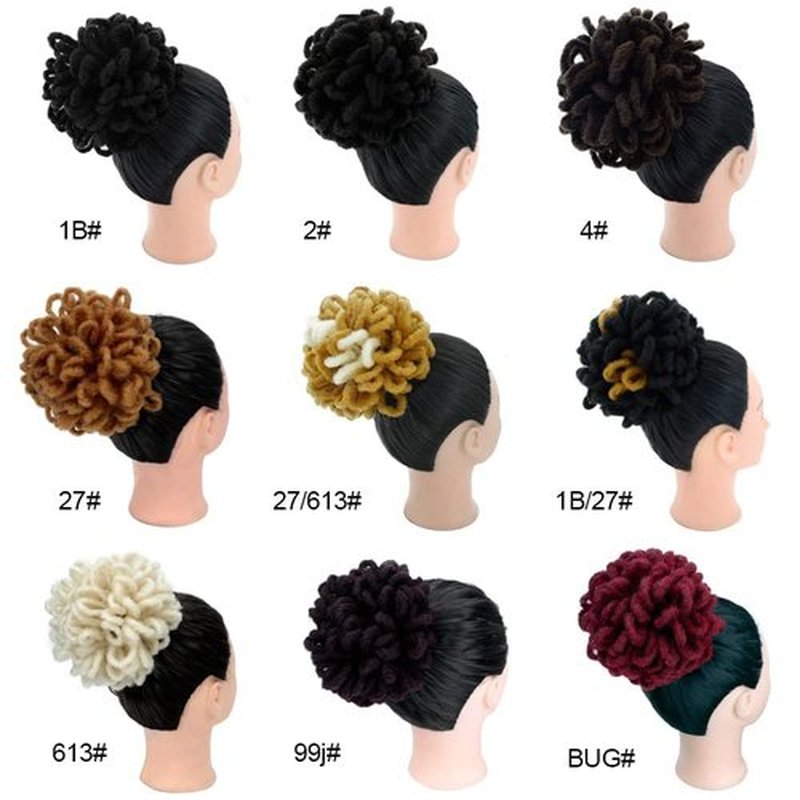 Blonde Braided Locs Ponytail Afro Locs Bun Drawstring Dreadlock Hairpiece for Black Women Puff Chignon Faux Locs Synthetic Clip in on Hair Extensions(613#)