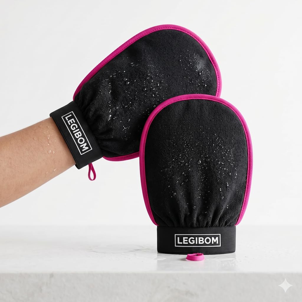 Legibom Korean Exfoliating Mitt & Body Scrub Glove – Deep Dead Skin Remover for Keratosis Pilaris & Self-Tan Removal – Smooth Skin Exfoliator for Shower, Women & Men 100% Viscose