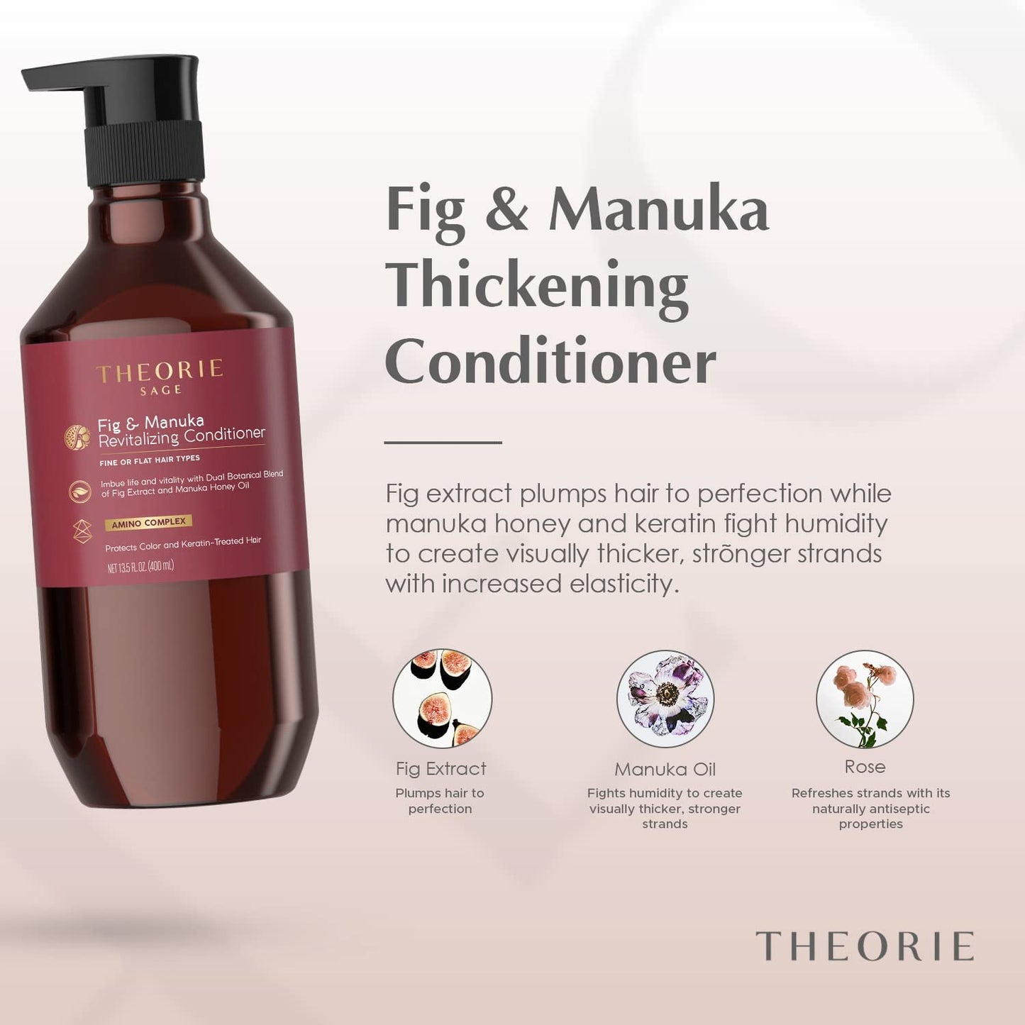 Thickening Conditioner for Fine Hair - Theorie Fig & Manuka - Sulfate-Free, Color Safe, 800mL