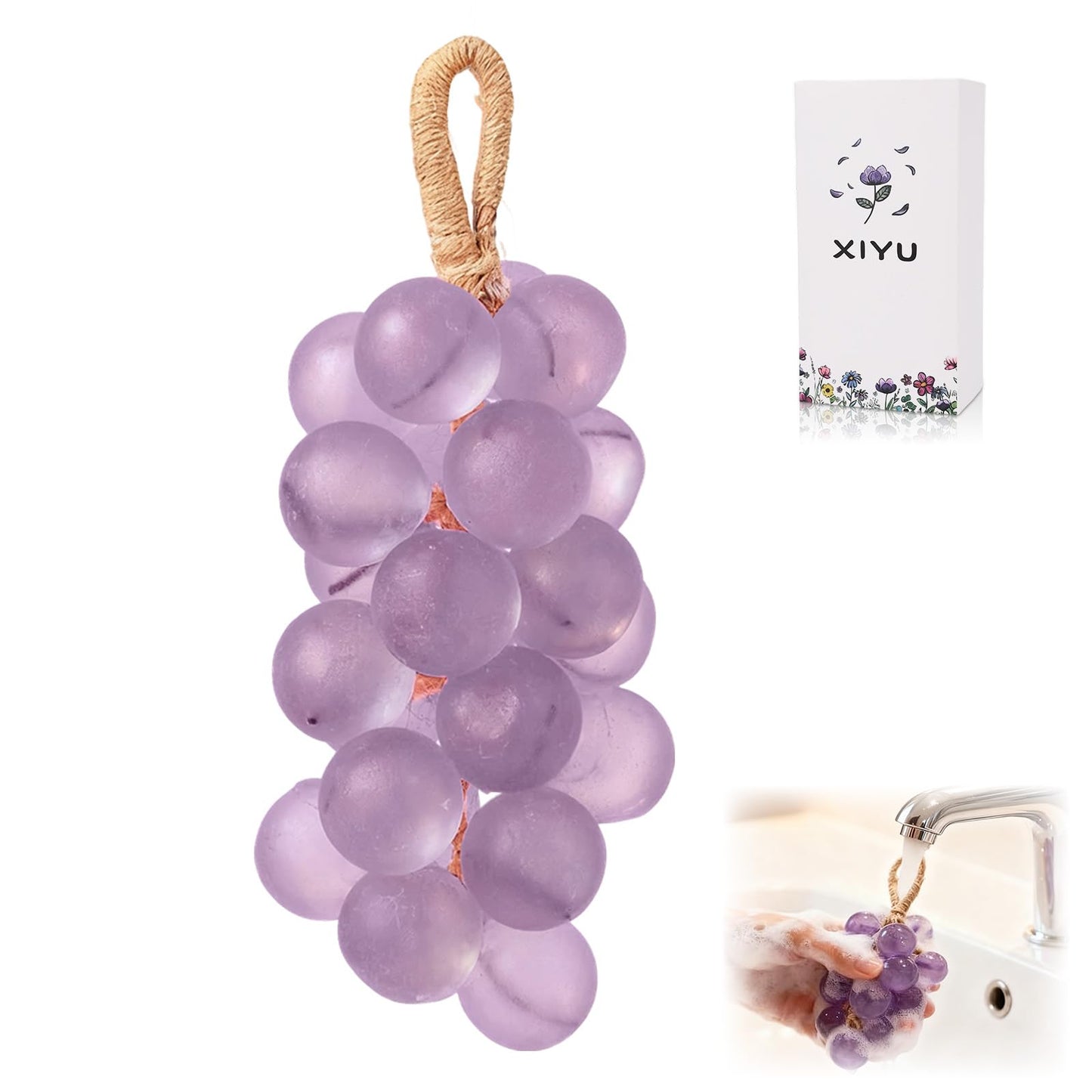 Grape Soap on a Rope, Handmade Decorative Soap, DIY Grape Cluster Shaped Bar for Fresh Air, Washing Hands, and Exquisite Home Decor Gift (Purple)