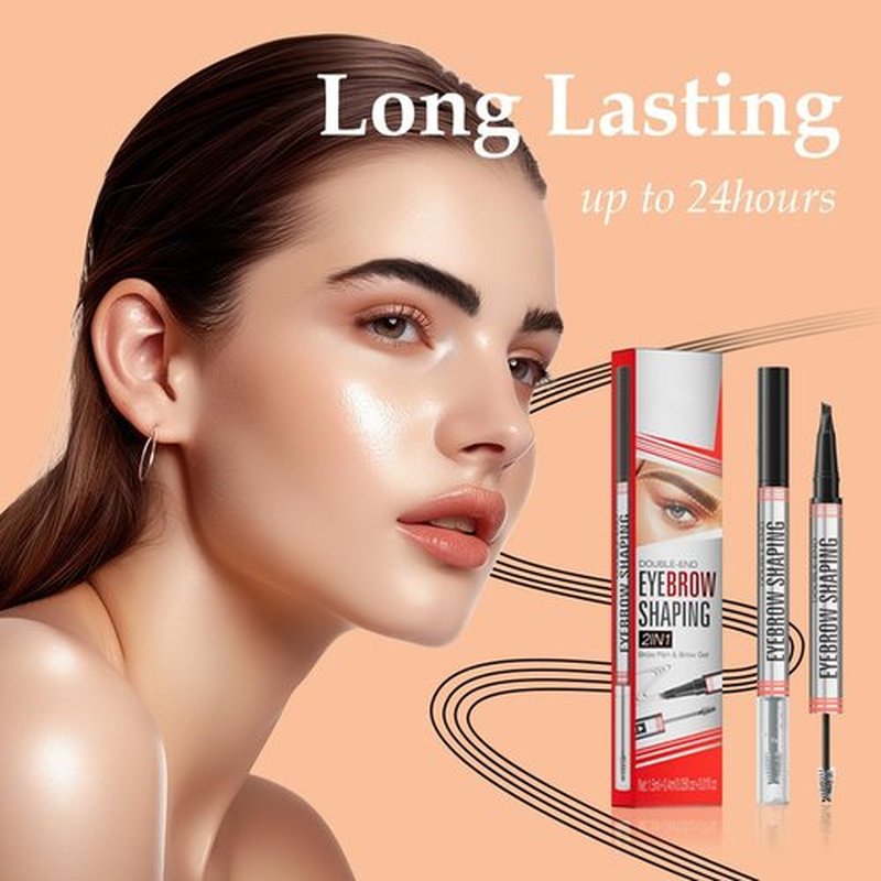 Aaiffey 2-in-1 Magic Eyebrow Pencil,Microblading 4-Fork Tip Liquid Eyebrow Pen with Eyebrow Brush Gel Waterproof Eyebrow Pencil Create Natural Hair-Like Brows Long-Lasting (04# Black)
