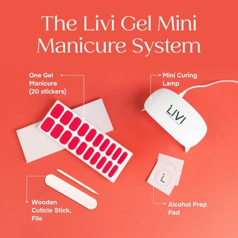 Livi Mini Gel Manicure System with UV Light – Mani Kit with 20 Nail Stickers and UV Lamp for Fast Salon-Quality Nails at Home – Long-Lasting DIY Starter Gel Polish Set (Not Everyone Can Be Me, XO)