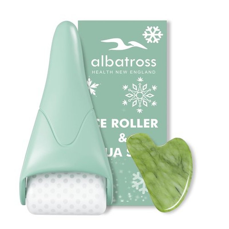 Albatross Health Ice Roller & Gua Sha Set, Self Facial Massage Tools-White Green