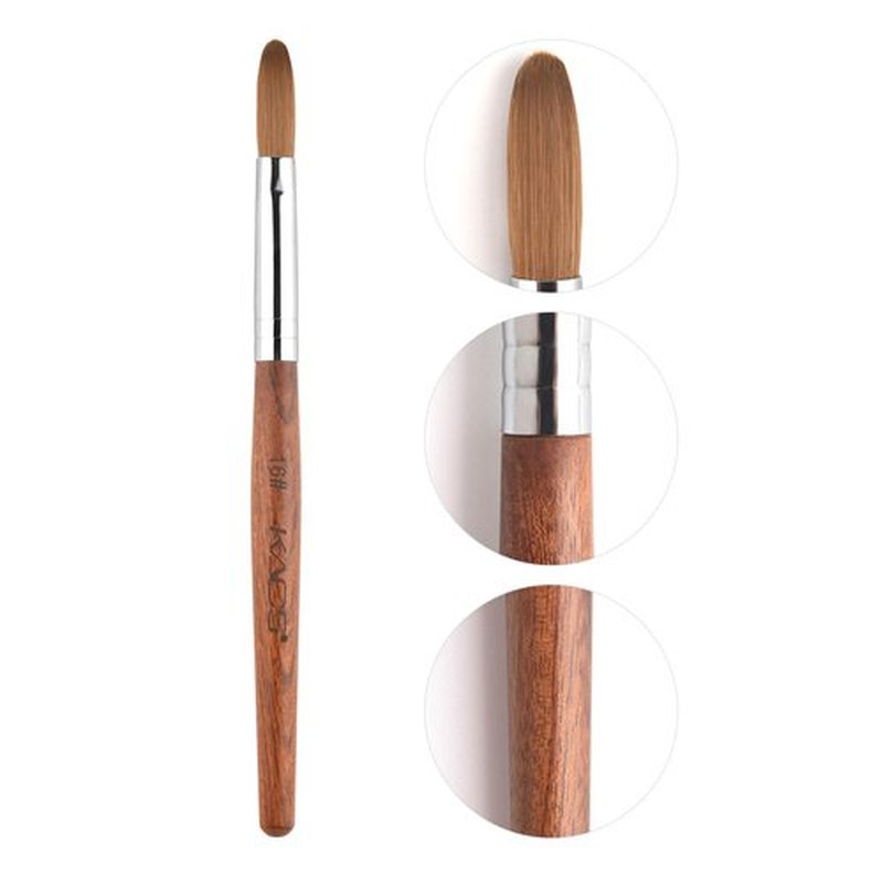KADS 16# Pure Kolinsky Hair Bristles Acrylic Nail Brush Oval Crimped Shaped RedWood Handle Professional Salon Quality (16#)
