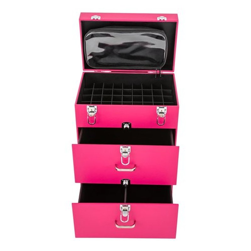 PalaUha Rolling Makeup Train Case Professional Cosmetic Organizer Trolley with Drawers Compartment Nail Case Wheeled Manicure Pedicure Storage Case for Hair Stylists Makeup Artists (Pink & Silver)