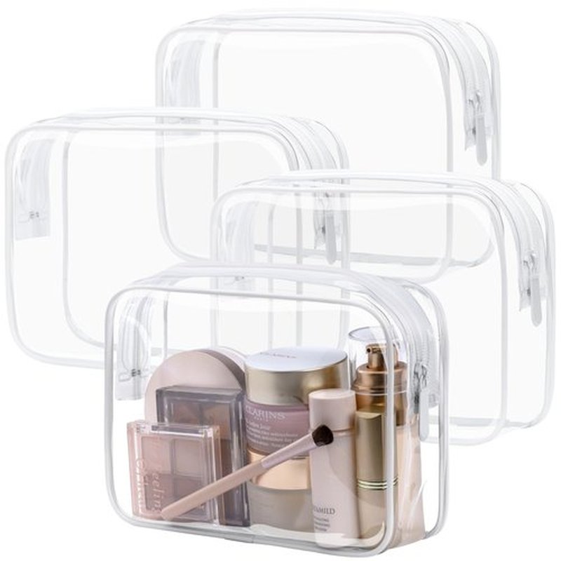 PACKISM Clear Makeup Bags, 4 Pack Quart Size Travel Bag TSA Approved Clear Travel Bags for Toiletries, Clear Cosmetic Bags Carry on Clear Toilety Bag TSA Approved Toiletry Bags, White