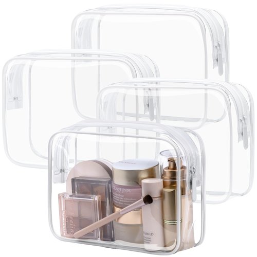 PACKISM Clear Makeup Bags, 4 Pack Quart Size Travel Bag TSA Approved Clear Travel Bags for Toiletries, Clear Cosmetic Bags Carry on Clear Toilety Bag TSA Approved Toiletry Bags, White