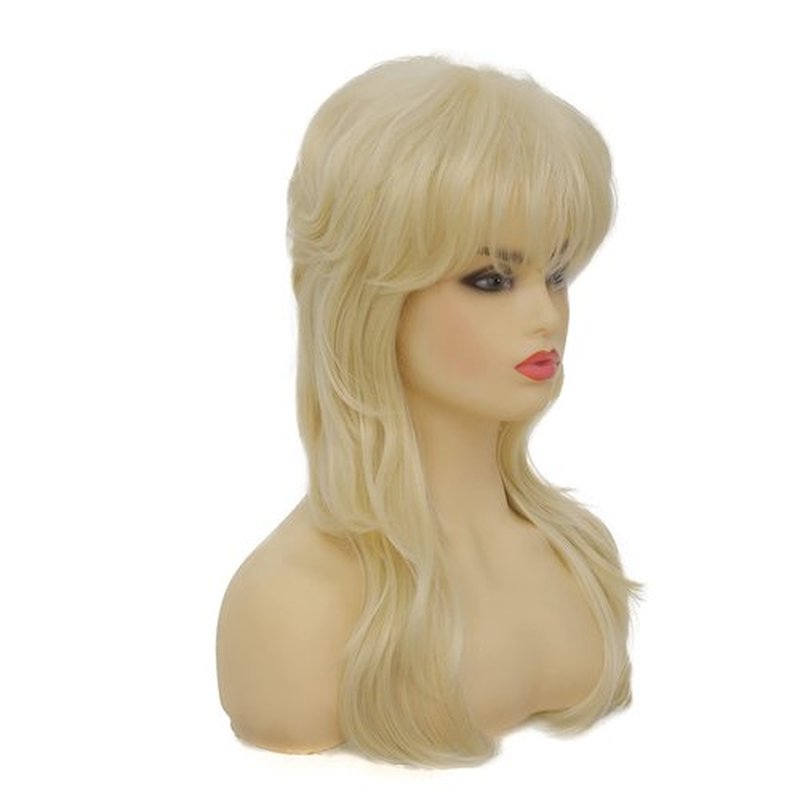 Dai Cloud Blonde Mullet Wigs for women Shaggy Layered Wig with Bangs Shoulder Length Soft Natural Wavy Shags Wig 80s Rocker Cosplay Daily Party Costume Use